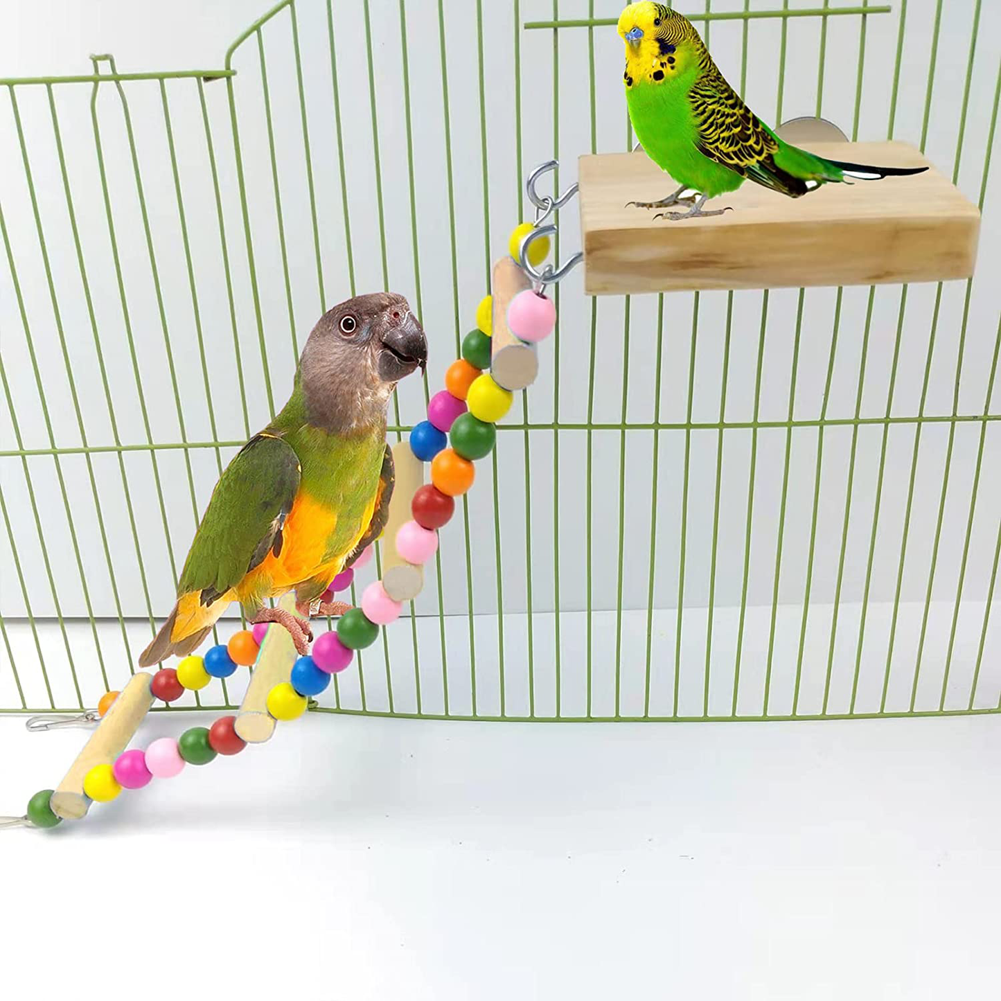 Dnoifne Bird Wooden Ladder Toy, Parrot Bird Perch Springboard with Ladders, Hanging Pet Bird Cage Accessories, Funny Perch Training Toys for Parrot Macaw African Budgies Cockatiels Hamster Squirrel Animals & Pet Supplies > Pet Supplies > Bird Supplies > Bird Ladders & Perches Dnoifne   