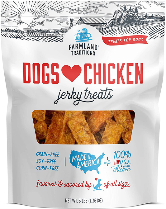 Farmland Traditions Dogs Love Chicken Premium Jerky Treats for Dogs Animals & Pet Supplies > Pet Supplies > Dog Supplies > Dog Treats Farmland Traditions 3 lbs. USA Raised Chicken  