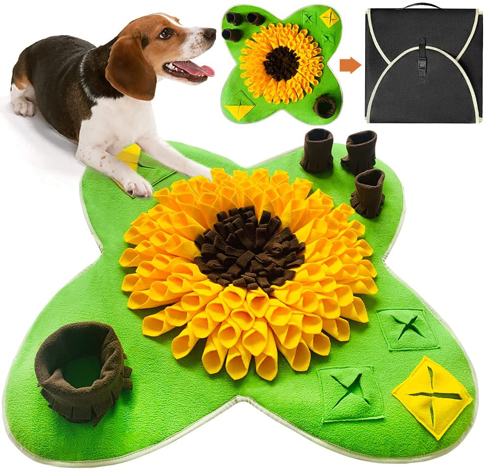 Petfun Snuffle Mat for Dogs - Interactive Feed Mat/Treat Puzzle Mat for Nature Foraging Skills Training, Stress Relief, Brain Stimulation, Durable/Machine Washable/Foldable Animals & Pet Supplies > Pet Supplies > Dog Supplies > Dog Treadmills PetFun Yellow&Green&Brown  