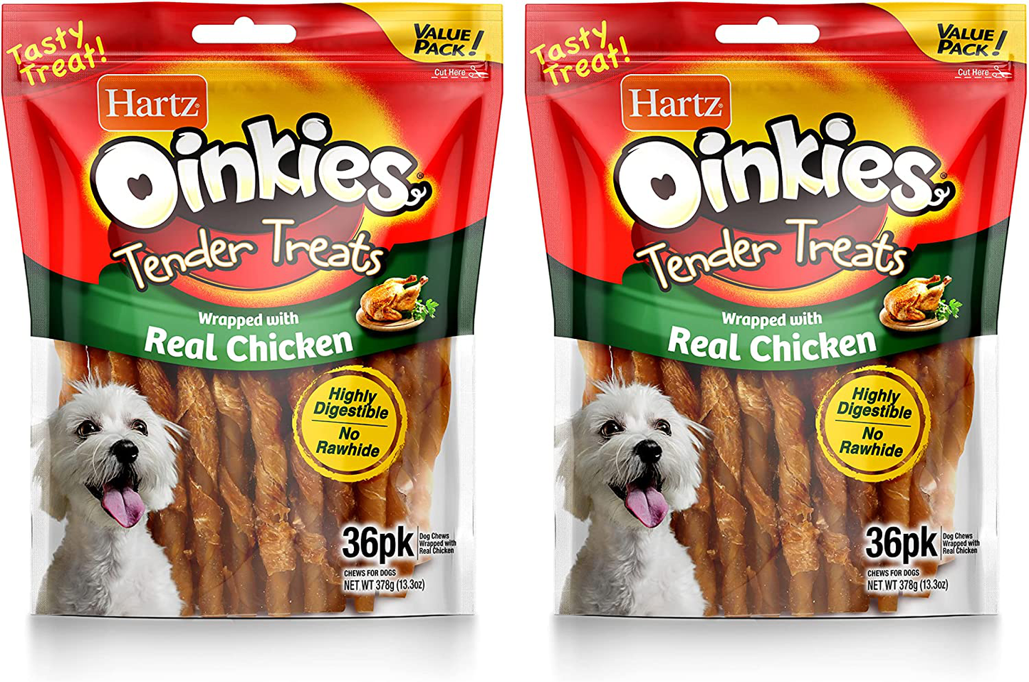 Hartz Oinkies Rawhide-Free Tender Treats Wrapped with Chicken Dog Treats Chews, Various Sizes, Highly Digestible, No Artificial Flavors, Perfect for Smaller and Senior Dogs Animals & Pet Supplies > Pet Supplies > Dog Supplies > Dog Treats Hartz Chicken 72 Count 