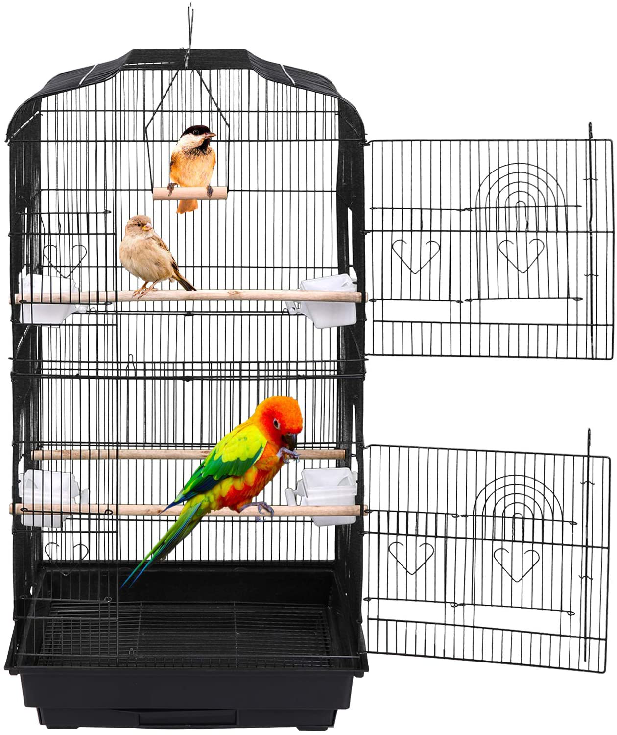 SUPER DEAL 59.3''/53'' Rolling Bird Cage Large Wrought Iron Cage for Cockatiel Sun Conure Parakeet Finch Budgie Lovebird Canary Medium Pet House with Rolling Stand & Storage Shelf (59.3'') Animals & Pet Supplies > Pet Supplies > Bird Supplies > Bird Cages & Stands SUPER DEAL   