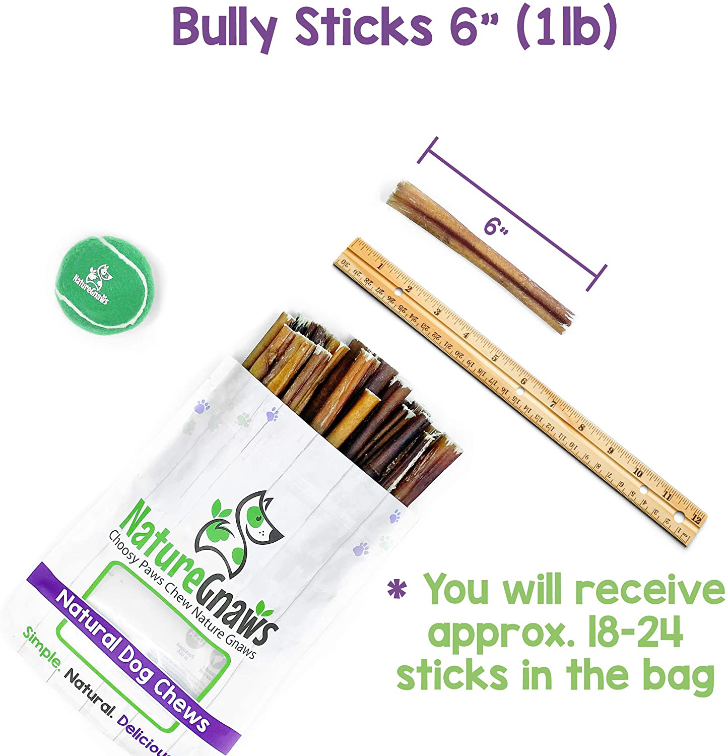 Nature Gnaws Bully Sticks for Dogs - Premium Natural Tasty Beef Bones - Simple Long Lasting Dog Chew Treats - Rawhide Free - 6 Inch Animals & Pet Supplies > Pet Supplies > Small Animal Supplies > Small Animal Treats Torito Brands   