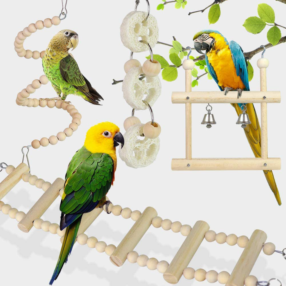 Small Bird Swing Toys, 8 Pieces Parrots Chewing Natural Wood and Rope Bungee Bird Toy for Anchovies, Parakeets, Cockatiel, Conure, Mynah, Macow and Other Small Birds Animals & Pet Supplies > Pet Supplies > Bird Supplies > Bird Cage Accessories PETUOL   