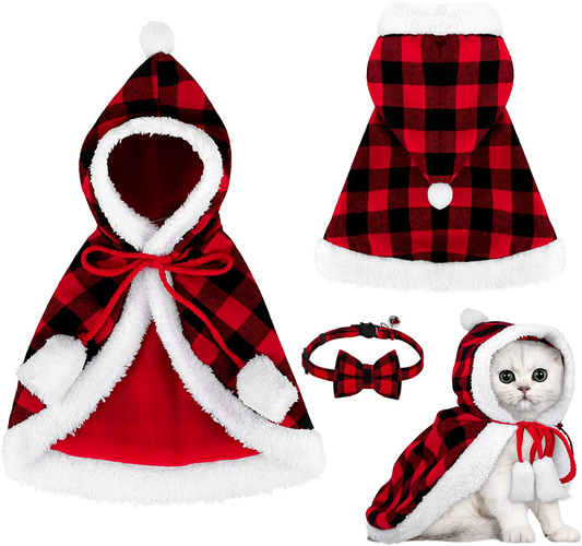 Pedgot Christmas Cat Dog Costume Pet Santa Cape with Xmas Hat Cat Collars with Bell and Bowtie Cat Cloak Pet Costume for Party Cosplay Christmas Pet Dress Up Animals & Pet Supplies > Pet Supplies > Cat Supplies > Cat Apparel Pedgot Red+Black Large 