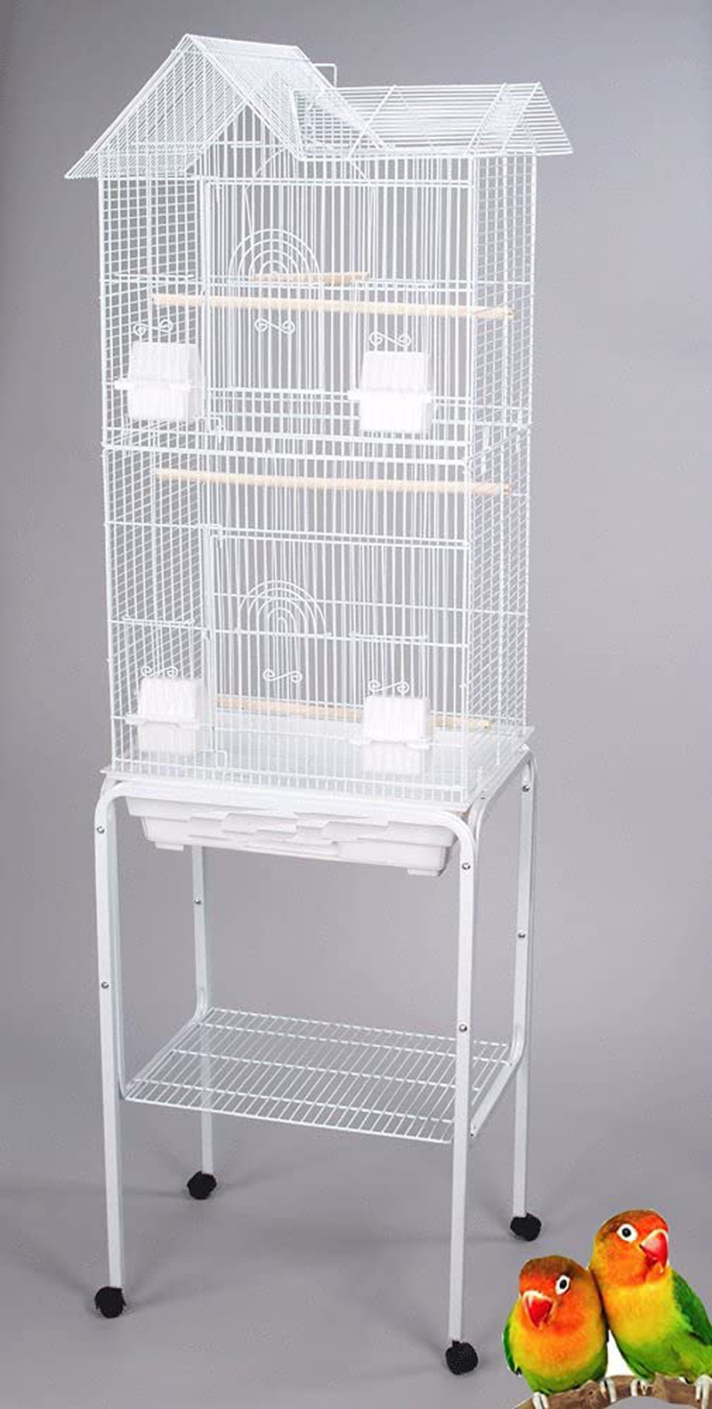 Mcage 63'' Rolling Standing Bird Cage for Cockatiel Sun Conure Parakeet Finch Budgie Lovebird Canary Pet Bird Cage with Stand Animals & Pet Supplies > Pet Supplies > Bird Supplies > Bird Cages & Stands Mcage White  