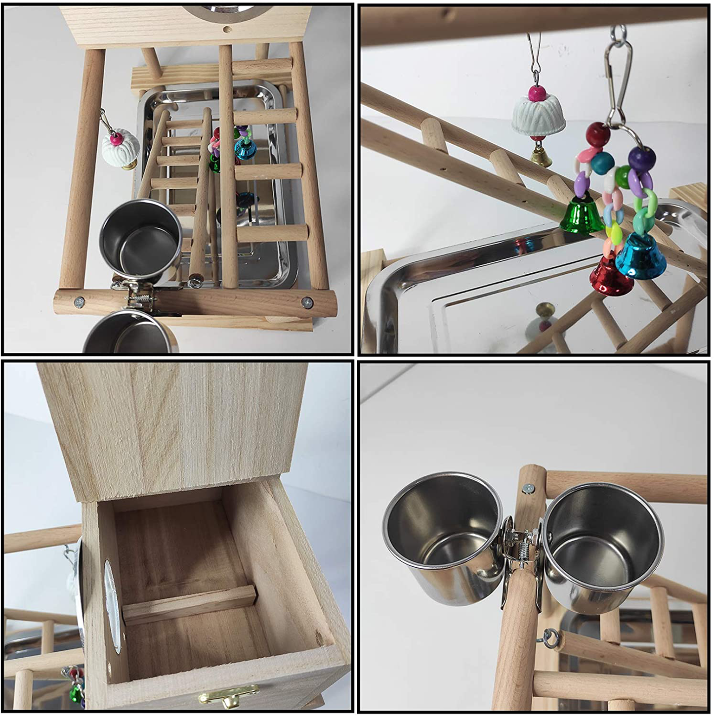 Kathson Birds Parrots Playground Natural Wood Bird Play Stand Gym Playpen Climb Ladder Chewing Toys with Parakeet Nesting Box Activity Exercise Center for Conure Cockatiel Lovebirds Animals & Pet Supplies > Pet Supplies > Bird Supplies > Bird Gyms & Playstands kathson   