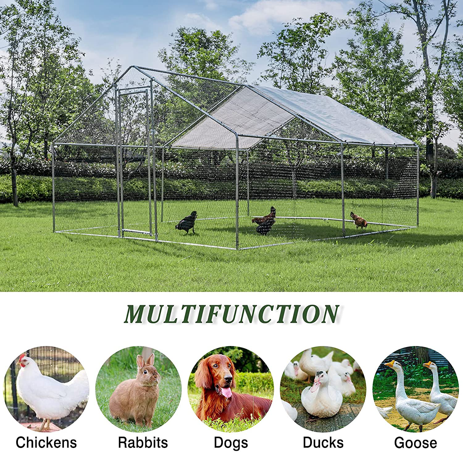 Chicken Coop, Large Metal Chicken Coop Walk in Poultry Cage Hen Run House Rabbits Cage with Waterproof & Anti-Uv Cover, Galvanized Steel Coops for Outdoor Backyard Farm Garden Animals & Pet Supplies > Pet Supplies > Dog Supplies > Dog Kennels & Runs JOIONE   