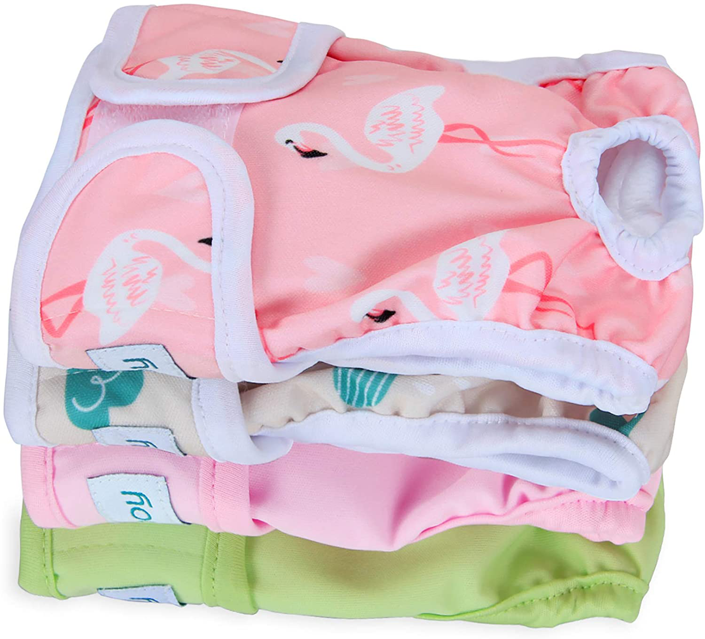 Teamoy Washable Female Dog Diapers, Reusable Doggie Diaper Wraps for Female Dogs, Super-Absorbent and Comfortable Animals & Pet Supplies > Pet Supplies > Dog Supplies > Dog Diaper Pads & Liners Teamoy Flamingo+ Cloud+ Green+ Pink (4pcs) XS (Pack of 4) 