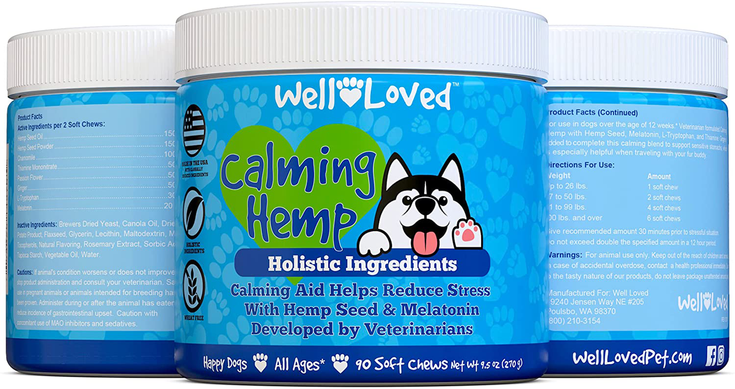 Well Loved Calming Chews for Dogs - Dog Calming Treats, Made in USA, Vet Developed, Dog Anxiety Relief, Separation, Fireworks, Travel & Stress Support, Melatonin, Natural & Holistic, 90 Calming Treats Animals & Pet Supplies > Pet Supplies > Small Animal Supplies > Small Animal Treats Well Loved   