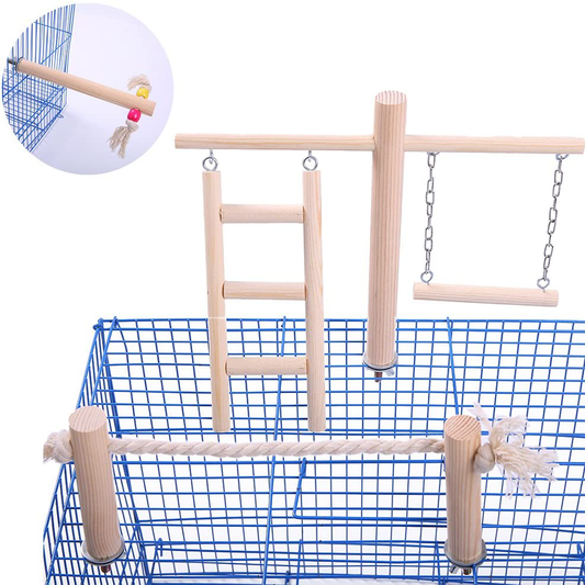 QBLEEV Parakeet Perches outside Cage, Bird Swing Conure Toys Table Cage Top Play Stand Parrot Climbing Ladder Rope Perches Stands Chewing Wood Play Gyms Playground for Cockatiel Lovebirds Finches