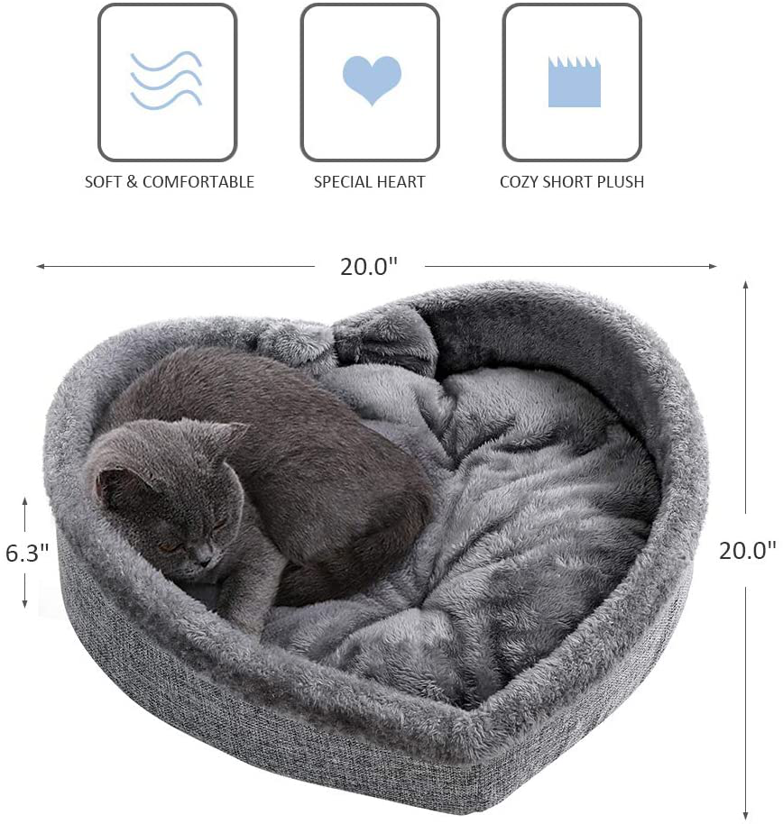 Cat Bed - Heart Pet Bed for Cats or Small Dogs, Ultra Soft Short Plush, Anti-Slip Bottom, Washable High Resilience PP Cotton, Comfortable Self Warming Autumn Winter Indoor Sleeping Cozy Kitty Teddy Animals & Pet Supplies > Pet Supplies > Cat Supplies > Cat Furniture Lcybem   