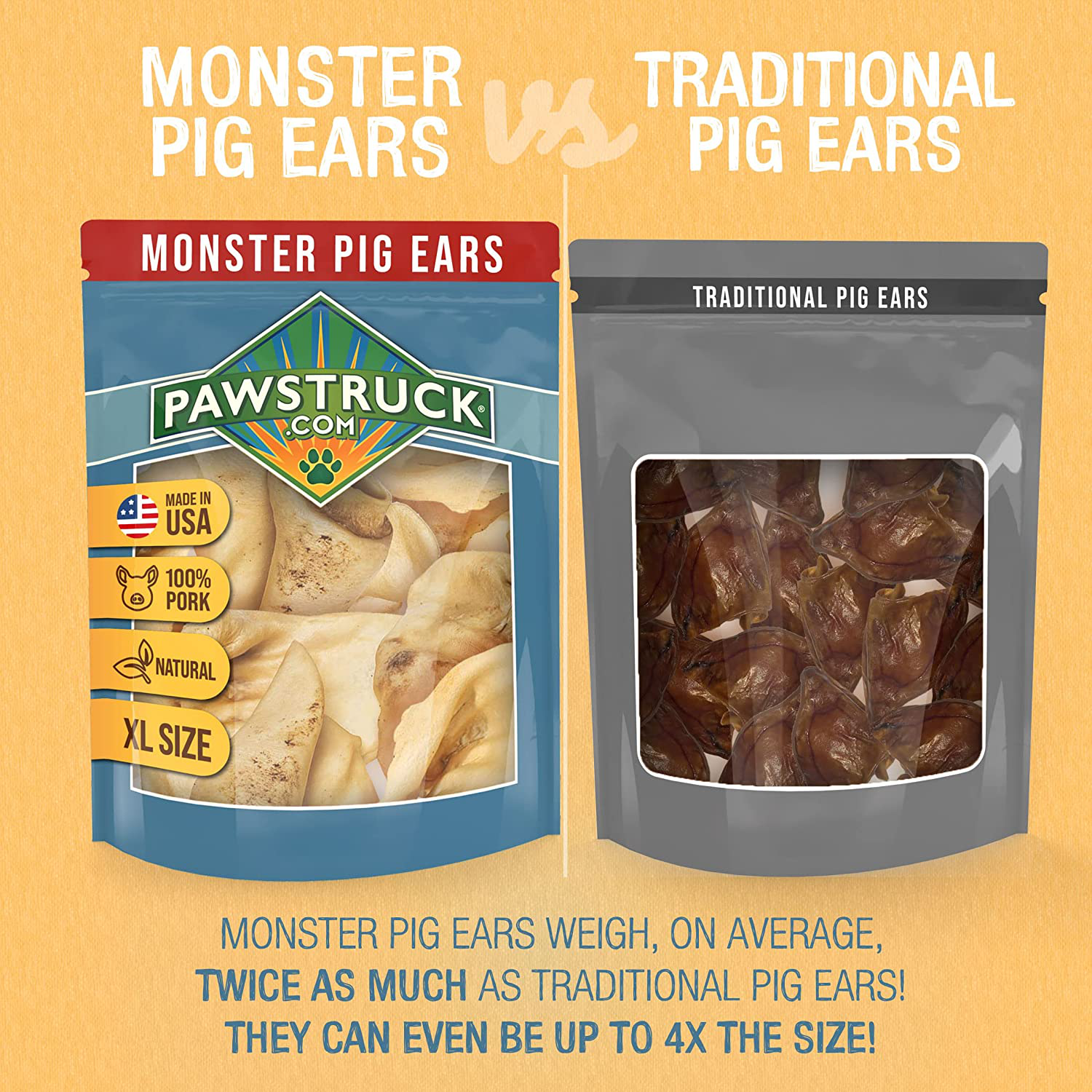 Monster Pig Ears for Dogs, Made in USA Dog Chews, Natural Rawhide Free Pork Treats, American Made Puffed Sow, Digestible Dog Treats, Cow Ear Alternative for All Breeds Animals & Pet Supplies > Pet Supplies > Small Animal Supplies > Small Animal Treats Pawstruck   