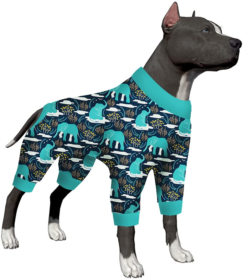 Lovinpet Large Dog Pajamas, Soft Cotton Dog Pjs with Polar Bear Snowflake Printed, Dog Clothing with Elastic Cord Design for Medium & Large Dogs, Removable Pet Jumpsuits for Post Surgery Shirt