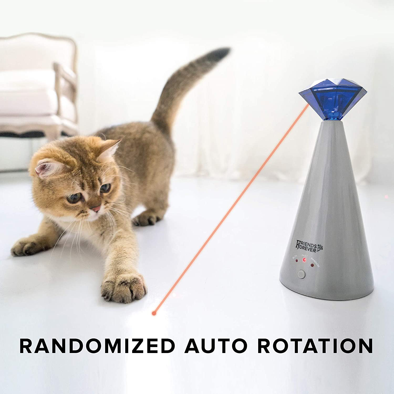 Friends Forever Interactive Laser Cat Toy - Automatic Rotating Laser Pointer for Cool Cats, Electronic Toys for Stimulating Exercise, Battery Powered Auto Lazer, 3 Speed Mode, Blue Animals & Pet Supplies > Pet Supplies > Cat Supplies > Cat Toys Friends Forever   