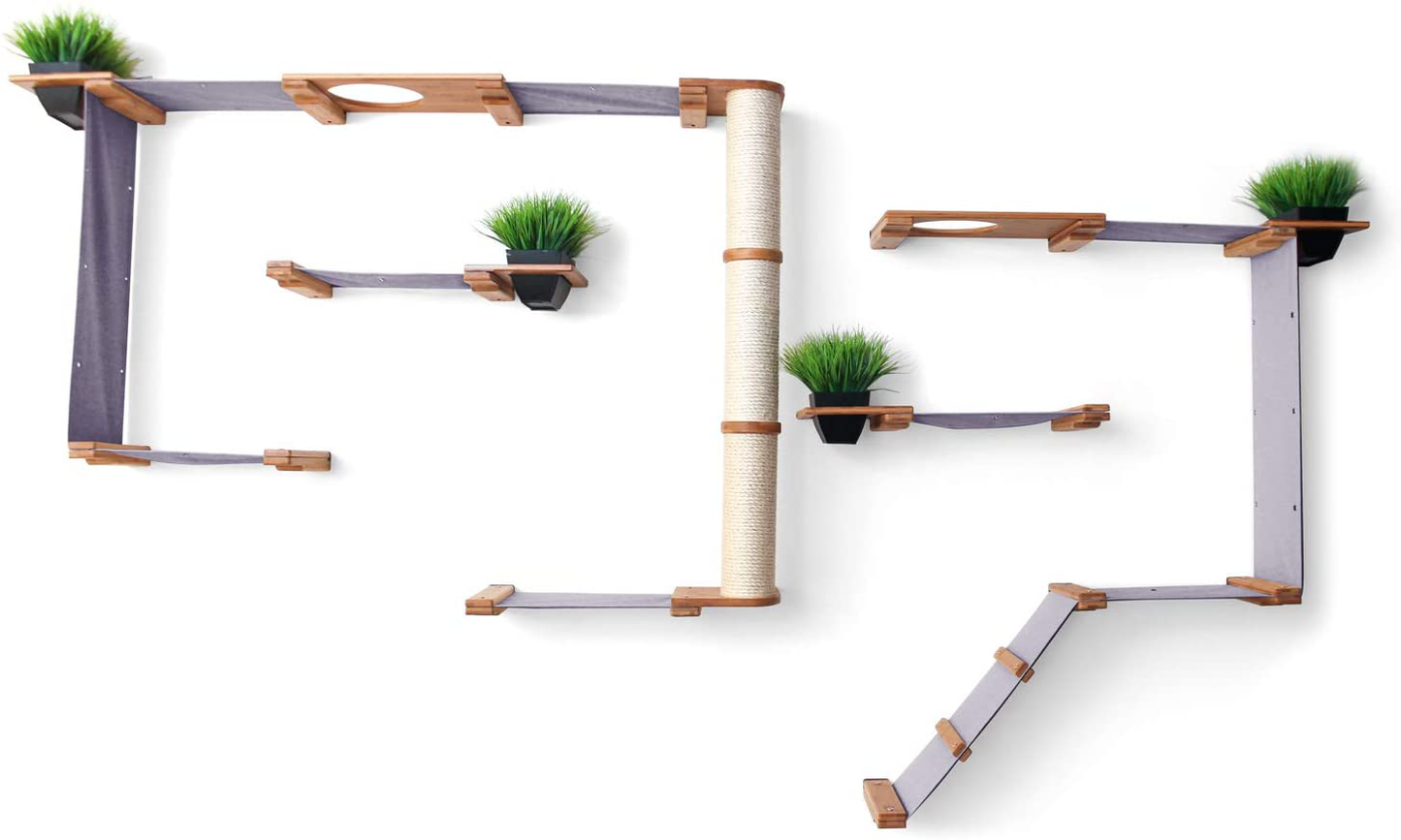 Catastrophicreations Gardens Set for Cats Multiple-Level Wall Mounted Scratch, Hammock Lounge, Play & Climbing Activity Center Furniture Cat Tree Shelves Animals & Pet Supplies > Pet Supplies > Cat Supplies > Cat Furniture CatastrophiCreations Natural Bamboo/Charcoal Gray Canvas Wood Finish/Canvas 