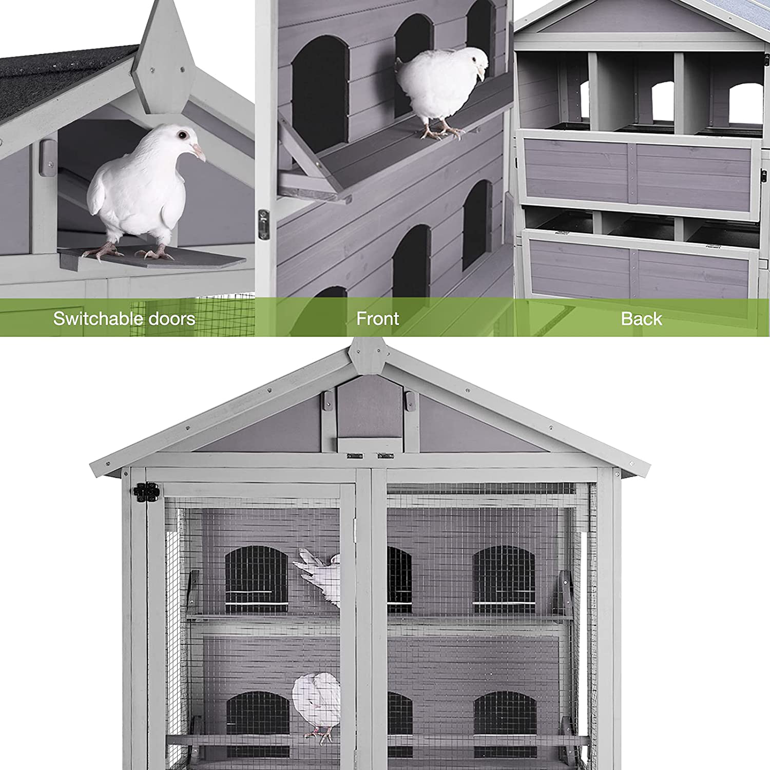 Bird Cage Outdoor 68" Large Pigeon House with Wooden Stand Perch,Covered Roof Dove Cage,Bird Aviary Walk-In