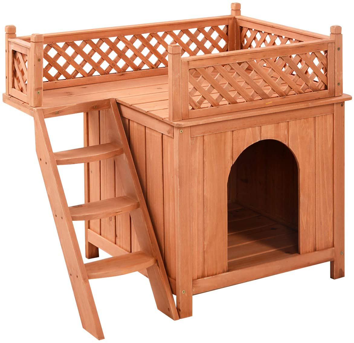 PETSITE Wooden Pet Dog House, Dog Room Shelter with Stairs, Puppy House with Balcony for Indoor Outdoor Animals & Pet Supplies > Pet Supplies > Dog Supplies > Dog Houses PETSITE   