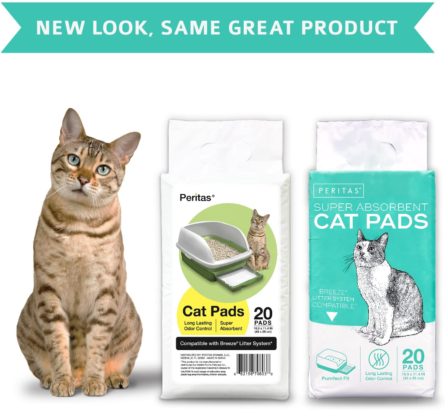 Peritas Cat Pads | Generic Refill for Breeze Tidy Cat Litter System | Cat Liner Pads for Litter Box | Quick-Dry, Super Absorbent, Leak Proof | 16.9"X11.4" (80 Count)