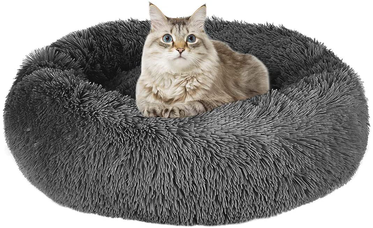 Mojonnie Donut Cat Bed, round Faux Fur Cat Bed Soft Plush Pet Cushion Bed Self-Warming Sleeping Bed for Cats Winter Pets Puppy Indoor Pet round Nest Animals & Pet Supplies > Pet Supplies > Cat Supplies > Cat Furniture Mojonnie DarkGrey  