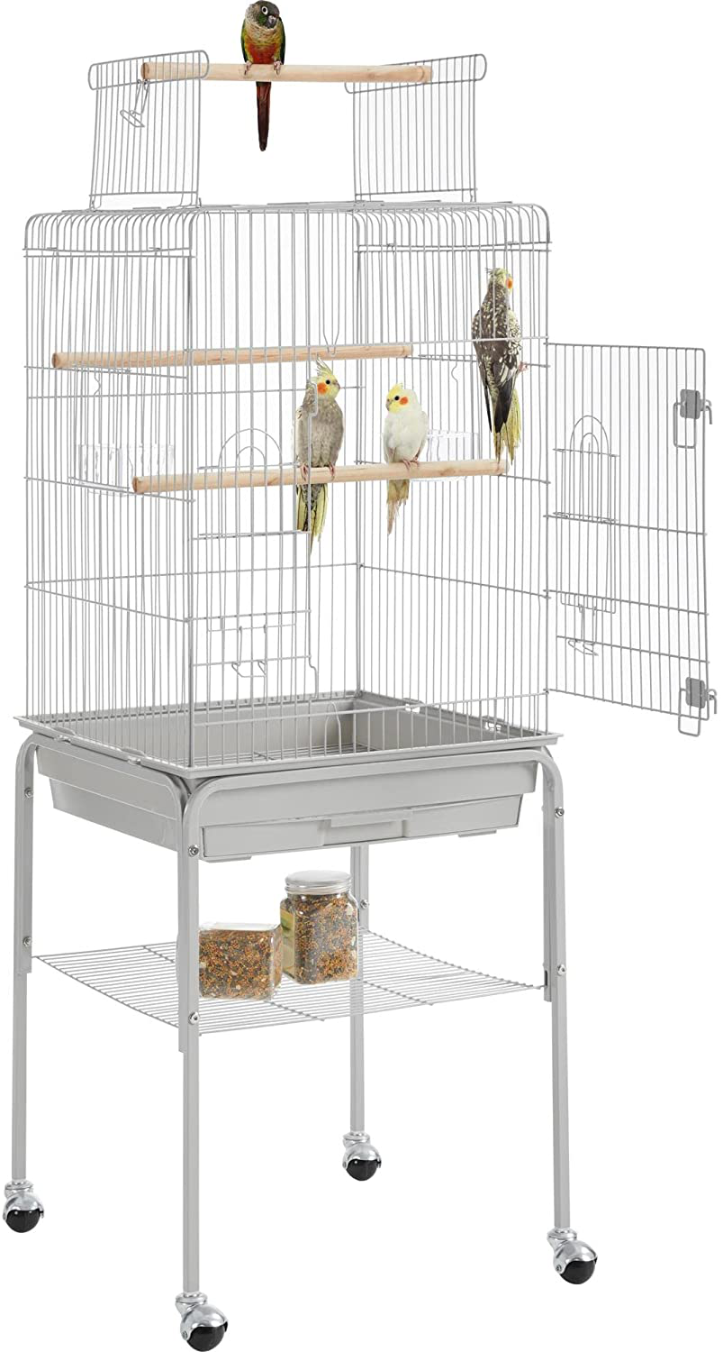 Topeakmart Rolling Bird Cage for Cockatiels Parrots Small Birds Green Cheek Conure Lovebirds. Animals & Pet Supplies > Pet Supplies > Bird Supplies > Bird Cages & Stands Topeakmart Light Gray  