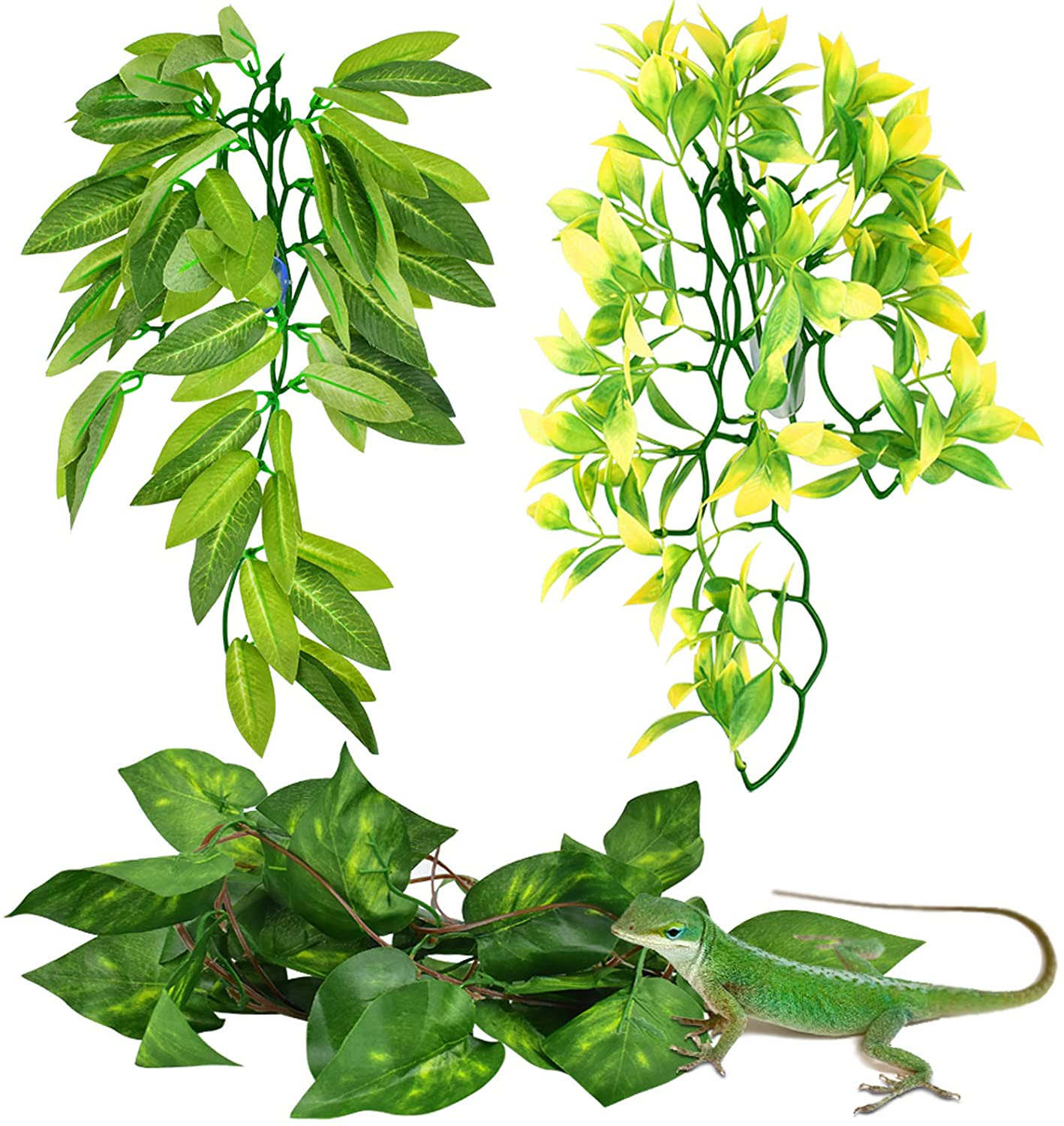 KATUMO Reptile Plants, Amphibian Hanging Plants with Suction Cup for Lizards, Geckos, Bearded Dragons, Snake, Hermit Crab Tank Pets Habitat Decorations Animals & Pet Supplies > Pet Supplies > Reptile & Amphibian Supplies > Reptile & Amphibian Substrates KATUMO Green+yellow  