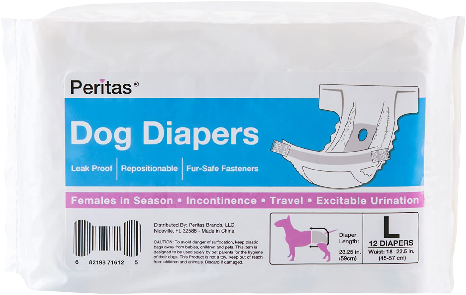 Peritas Disposable Large/Xlarge Dog Diapers | Female Dog Diapers |Puppy Diapers, Diapers for Dogs in Heat, or Dog Incontinence Diapers