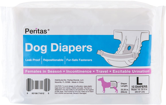 Peritas Disposable Large/Xlarge Dog Diapers | Female Dog Diapers |Puppy Diapers, Diapers for Dogs in Heat, or Dog Incontinence Diapers Animals & Pet Supplies > Pet Supplies > Dog Supplies > Dog Diaper Pads & Liners Peritas 12 Count Large (12 Count) 