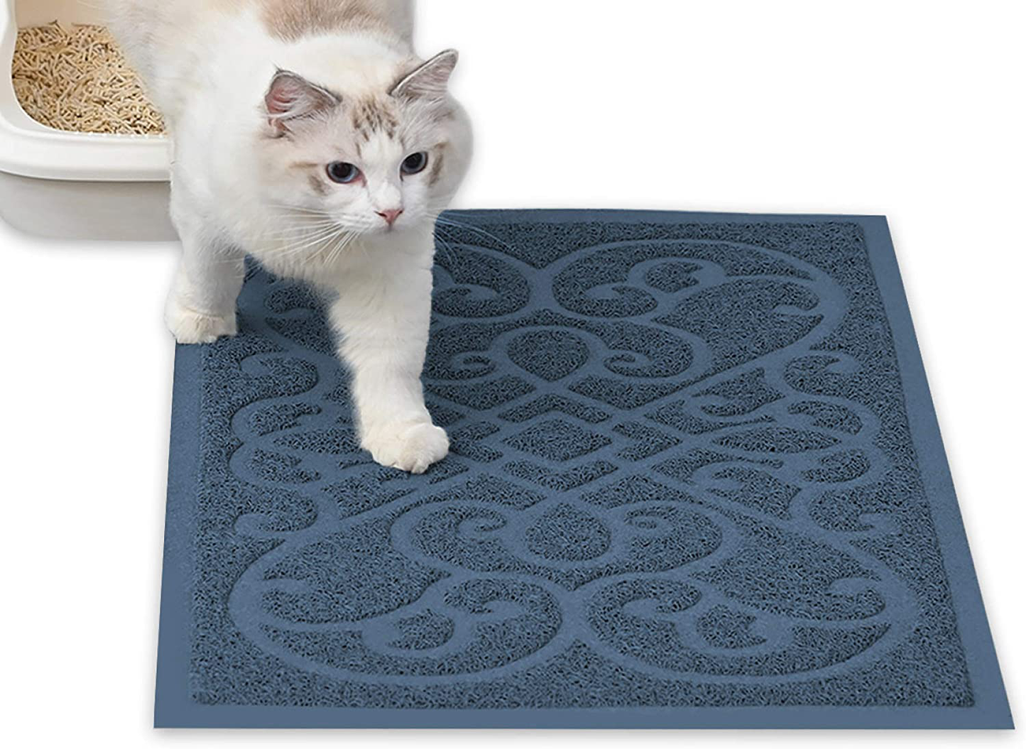 Petlike Cat Litter Mat Kitty Litter Trapping Mat, Durable Cat Litter Box Mat Waterproof, Phthalate Free, 3 Size Mats with Non-Slip Bottom, Soft on Kitty Paws, Easy to Clean Animals & Pet Supplies > Pet Supplies > Cat Supplies > Cat Litter Box Mats PetLike Sliver Blue 35x24 
