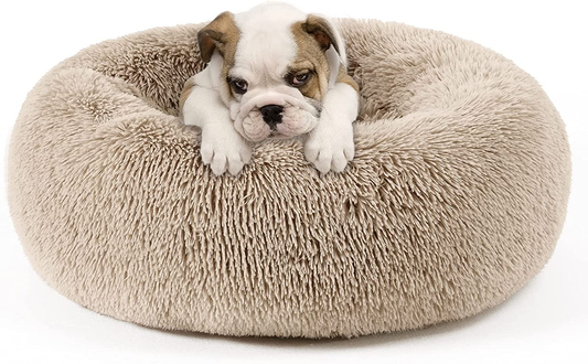 EASELAND Pet Dog Bed for Small Medium Dogs Cats Donut, Comfortable round Plush Dog Beds Calming Fluffy Faux Fur Cat Dog Cushion Bed, Machine Washable, Anti-Skid (23"/30") Animals & Pet Supplies > Pet Supplies > Dog Supplies > Dog Beds EASELAND Taupe Small (23" x 23") 