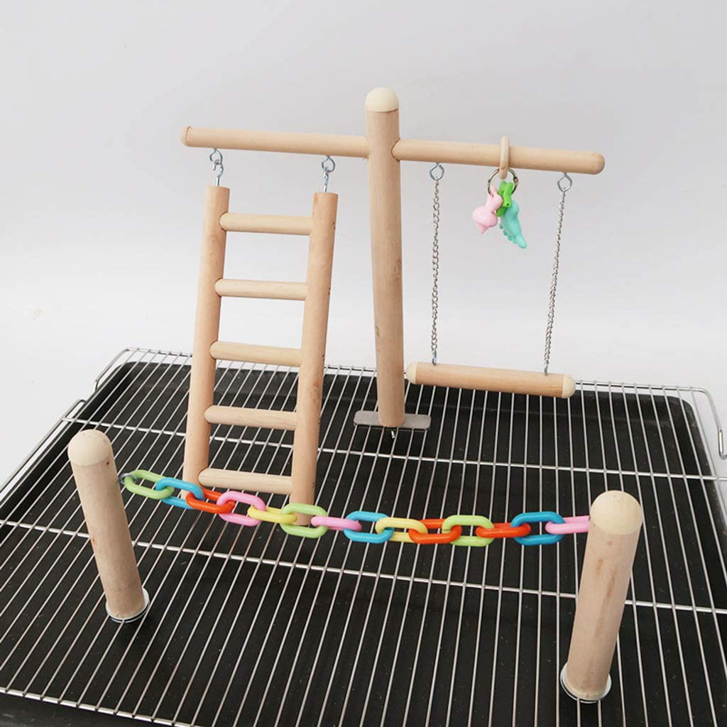 Hibye Bird Cage Stand Play Gym Wood Perch Playground Parrot Climbing Ladder Chewing Chain Swing Activity Exercise Center for Lovebirds Budgies Finches Parakeets Animals & Pet Supplies > Pet Supplies > Bird Supplies > Bird Gyms & Playstands Hibye   