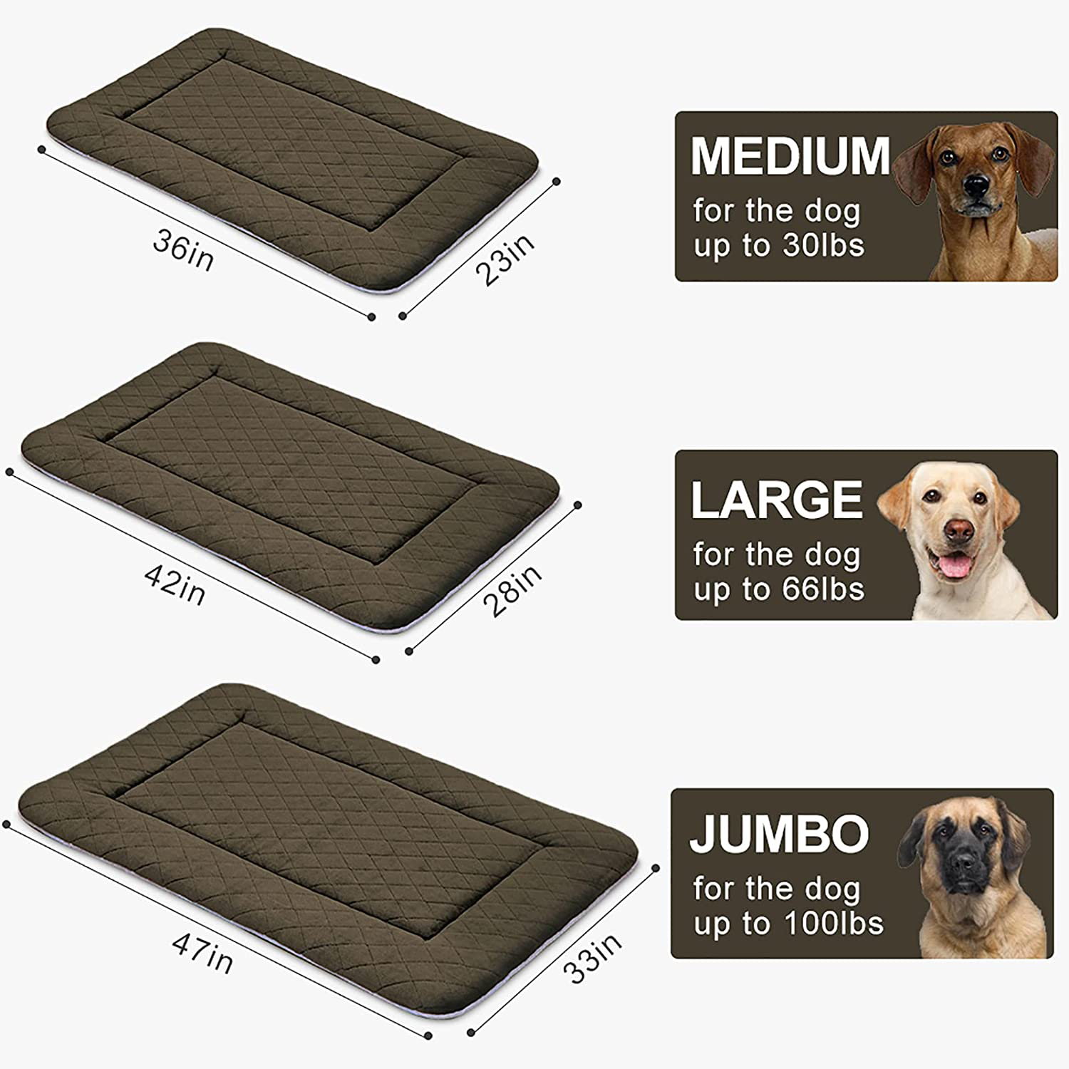 Hero Dog Large Dog Bed Crate Mat Crate Pad Pet Beds for Medium, Large, and Extra Large Dogs, Machine Washable Diamond Dog Sleeping Mattress with Non-Slip Bottom, Multi Colors