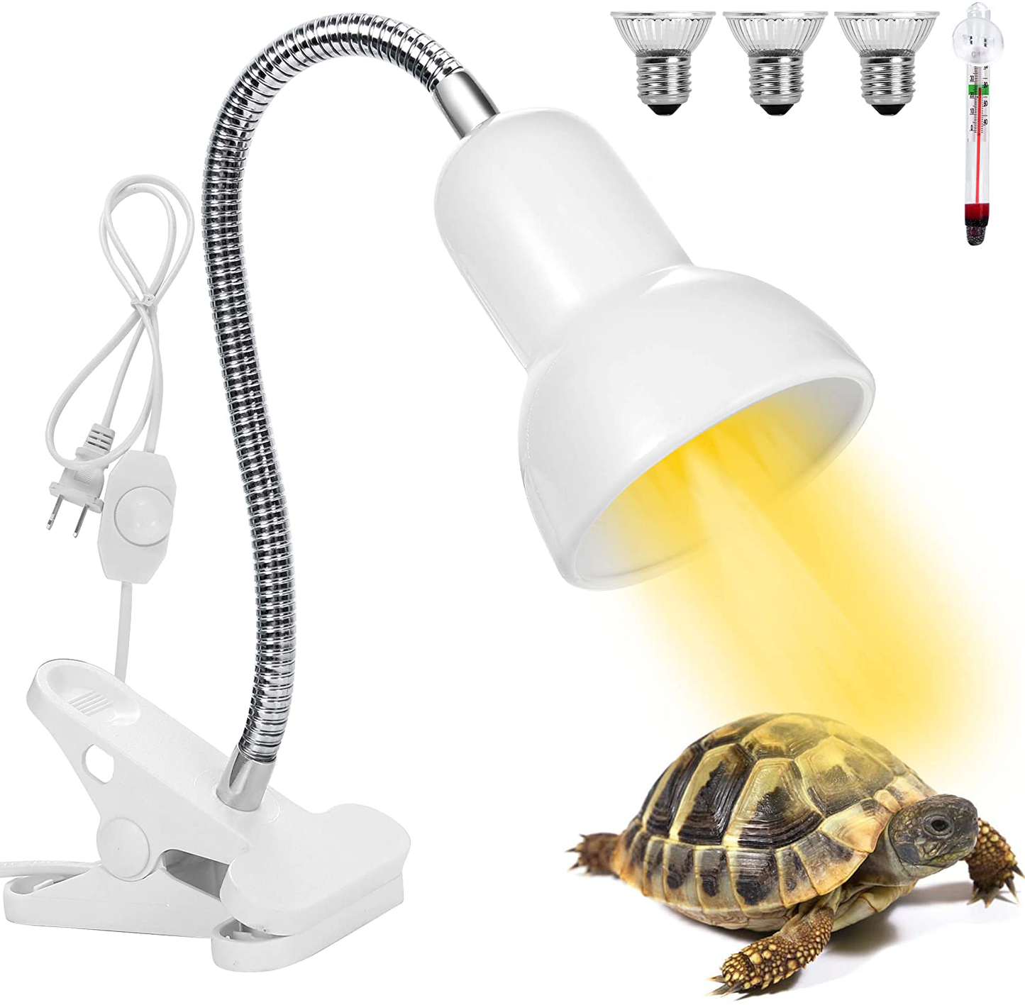 Reptile Heat Lamp with Dimmable Switch,Adjustable Basking Spot Heat Lamp for Animal Enclosures & Aquariums W/360° Rotatable Arm & Heavy-Duty Clamp –Suitable for Reptiles, Fish, Insects and Amphibians Animals & Pet Supplies > Pet Supplies > Reptile & Amphibian Supplies > Reptile & Amphibian Habitats Altobooc White  