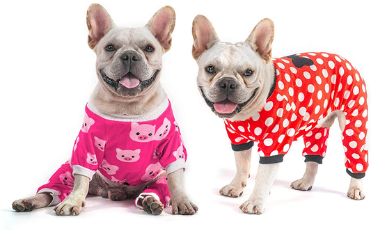Cutebone Warm Dog Pajamas 2 Pack Cute Onesie for Medium Sized Dogs Boys&Girls Puppy Clothes Animals & Pet Supplies > Pet Supplies > Dog Supplies > Dog Apparel CuteBone Pink pig&dots (Pack of 2) S(Chest Girth14’’-14.5’’ Back Length9.5’’-10’’) 