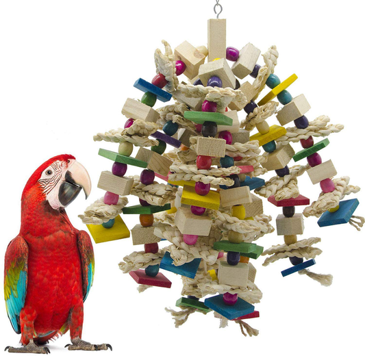 Ebaokuup Large Parrot Chewing Toy - Bird Parrot Blocks Knots Tearing Toy Bird Cage Bite Toy for African Grey, Macaws Cockatoos, and a Variety of Amazon Parrots
