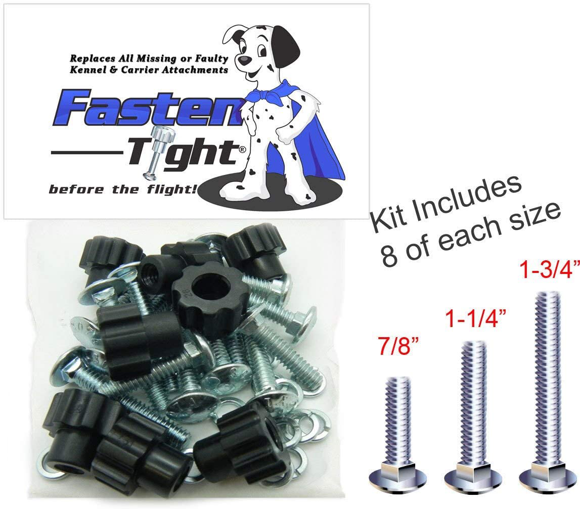 Pet Carrier Kennel Fasteners - 8Pk Black Nylon Nuts, Metal Bolt Screws