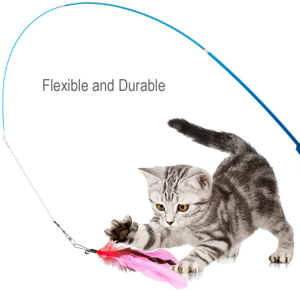 JIARON Cat Feather Toy, 2PCS Retractable Cat Wand Toys and 10PCS Replacement Teaser with Bell Refills, Interactive Catcher Teaser and Funny Exercise for Kitten or Cats. Animals & Pet Supplies > Pet Supplies > Cat Supplies > Cat Toys JIARON   