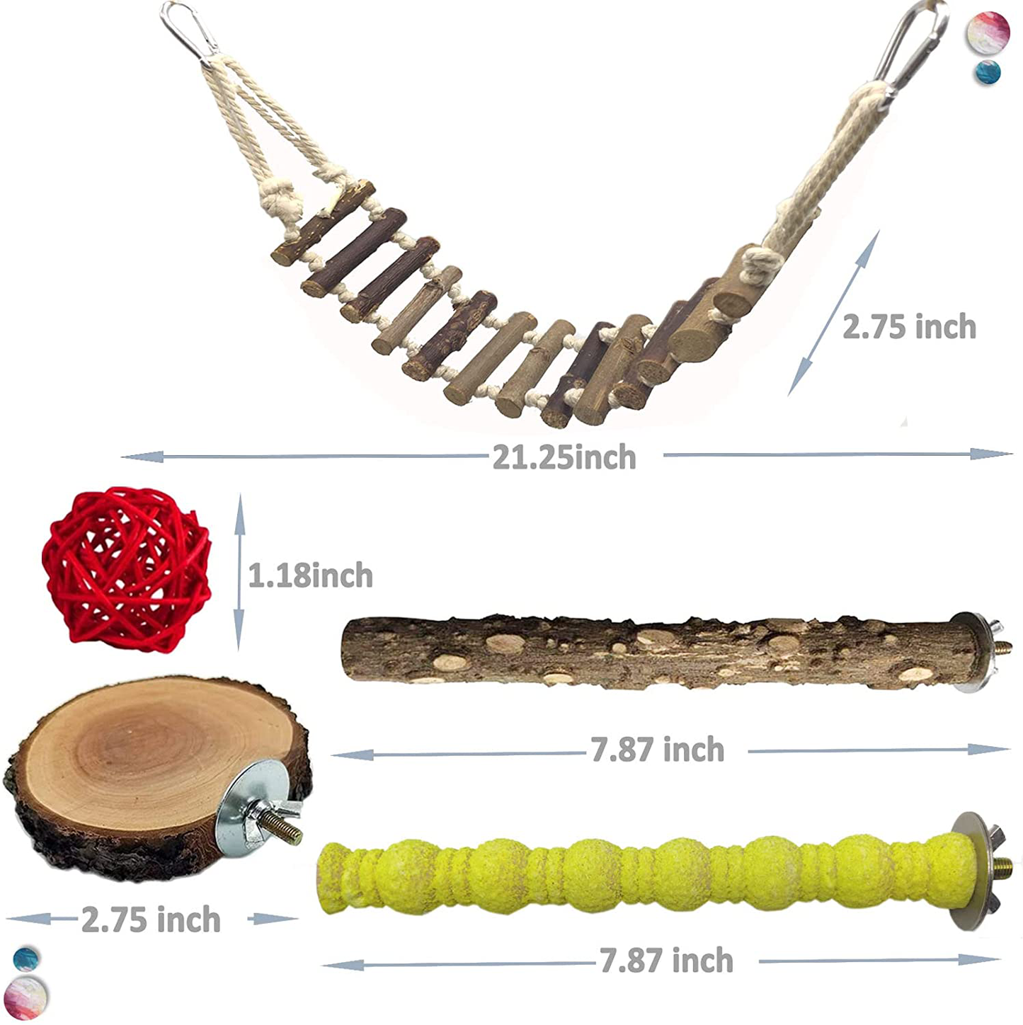 Hamiledyi Wood Bird Perch Stand Set 10 Pcs Parakeets Natural Wooden Platform Parrot Swing Rope Ladder Bird Toys for Small Medium Cockatiels Conures Lovebirds Finches Cage Accessories Animals & Pet Supplies > Pet Supplies > Bird Supplies > Bird Ladders & Perches Hamiledyi   