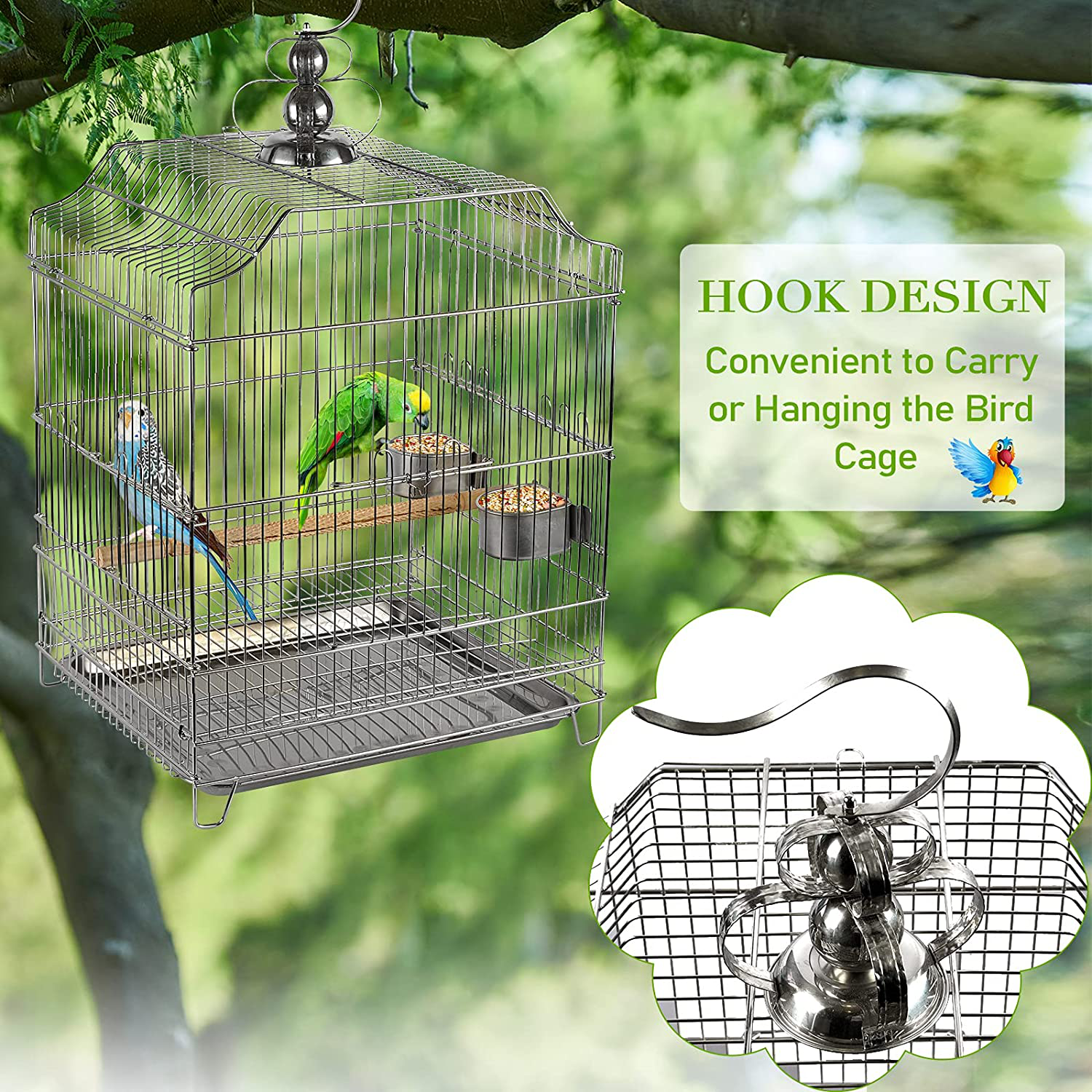 Lilithye Large Stainless Steel Parakeet Bird Cage 30 Inch Height Hanging Parrot Bird Cages with Stand for Cockatiels African Grey Quaker Parakeets Conures Pigeons Flight Perches Birdcage Animals & Pet Supplies > Pet Supplies > Bird Supplies > Bird Cages & Stands Lilithye   