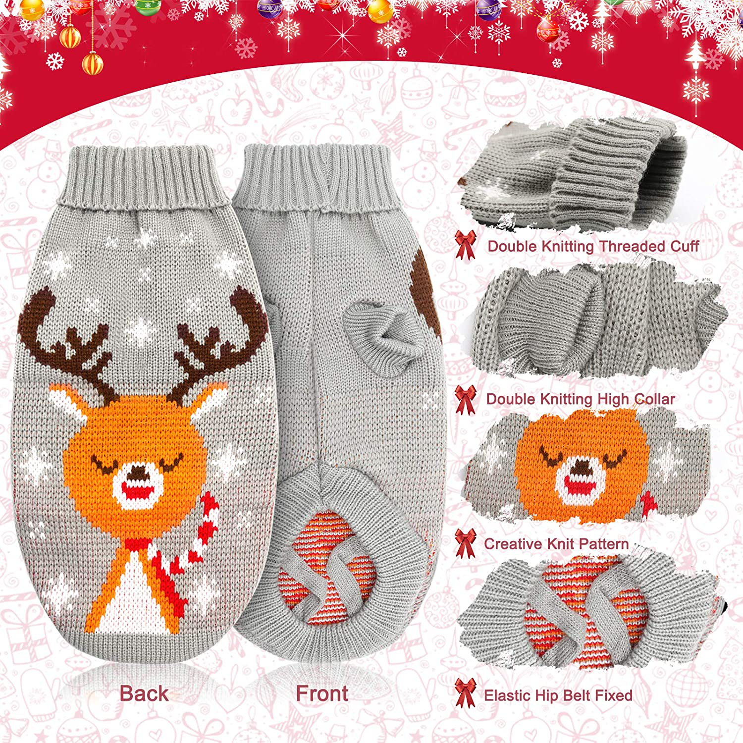 HYLYUN Cat Christmas Sweater 2 Packs - Puppy Christmas Sweater Pet Reindeer Snowflake Sweaters for Kittys and Small Dogs Animals & Pet Supplies > Pet Supplies > Cat Supplies > Cat Apparel HYLYUN   