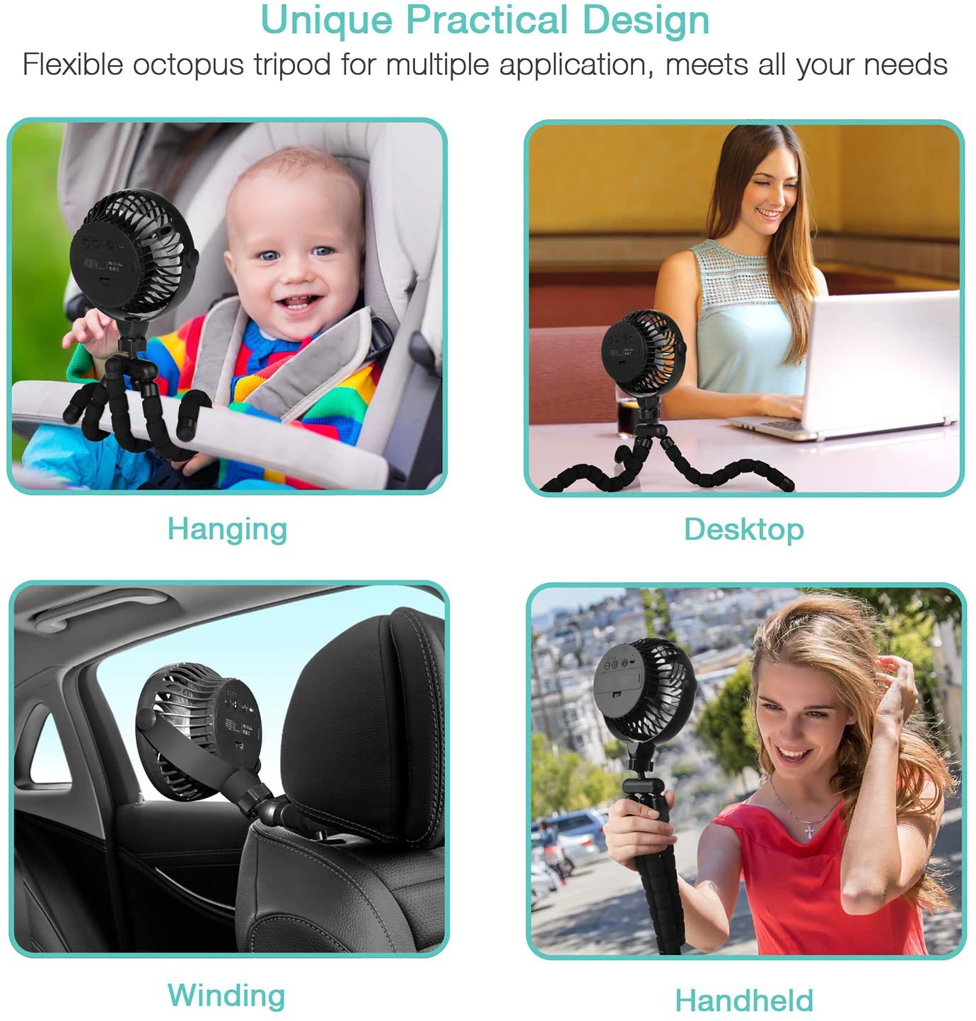 Stroller Fan, 2600Mah Battery Powered Personal Desk Air Circulator Fan with Flexible Tripod, Ultra Quiet 4 Speed 360° Rotatable USB Fan for Stroller Office Camping Hurricane Outage,Black Animals & Pet Supplies > Pet Supplies > Dog Supplies > Dog Treadmills COMLIFE   