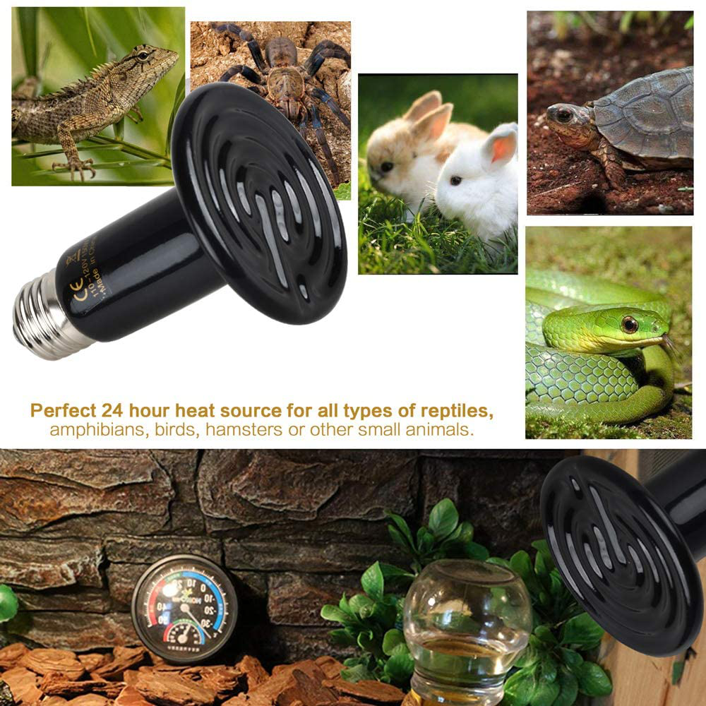 BOEESPAT 60W/100W/150W 3 Pack Ceramic Heat Emitter Bulb, Reptile Heat Lamp Brooder Coop Pet No Light No Harm for Pets Amphibians Hamsters Snakes Birds Poultry Chicken Coop Habitats (Black) Animals & Pet Supplies > Pet Supplies > Reptile & Amphibian Supplies > Reptile & Amphibian Habitat Heating & Lighting BOEESPAT   