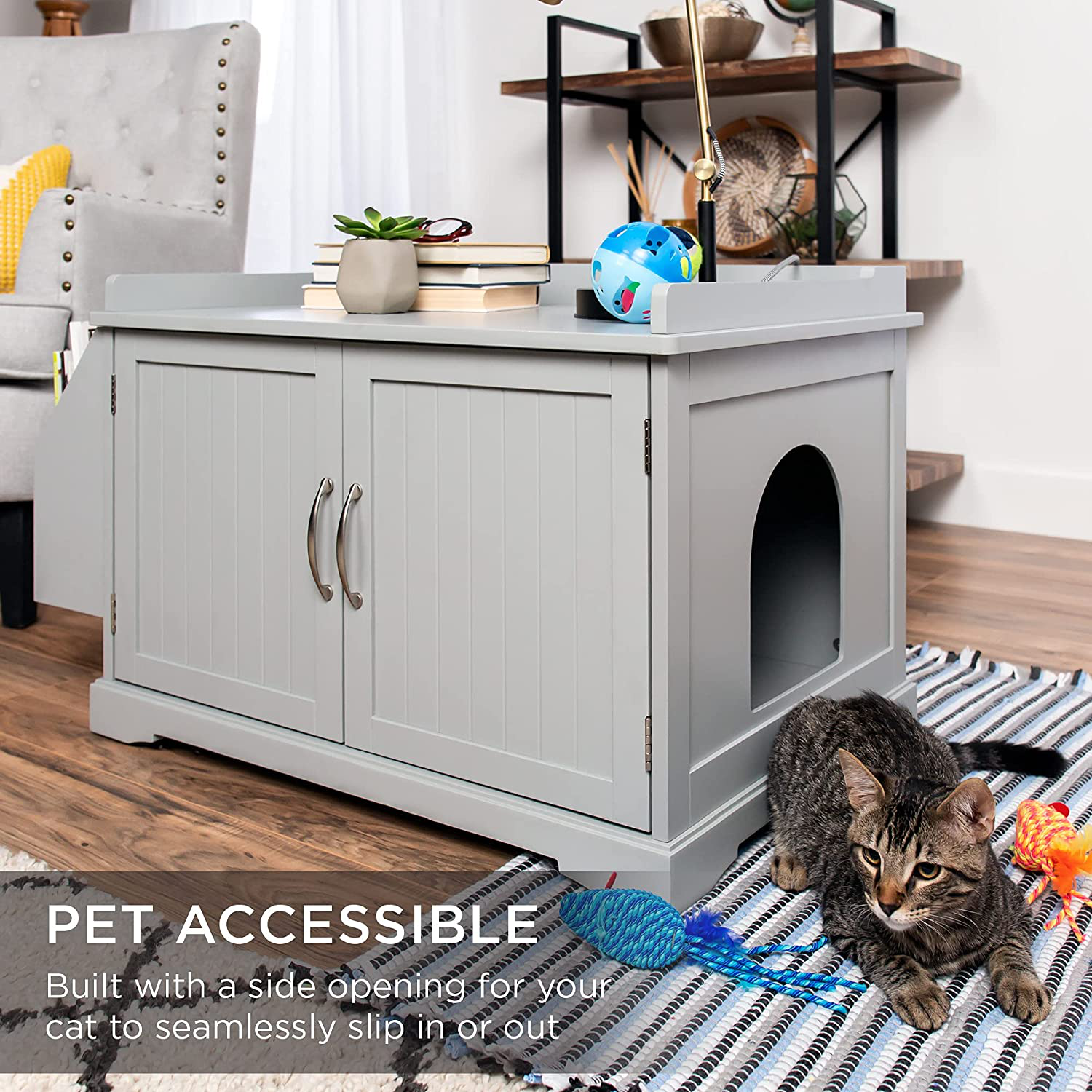 Best Choice Products Large Wooden Cat Litter Box Enclosure, Washroom Storage Cabinet Bench, Side Table Furniture for Living Room, Bedroom, Bathroom W/Magazine Rack - Gray Animals & Pet Supplies > Pet Supplies > Cat Supplies > Cat Furniture Best Choice Products   