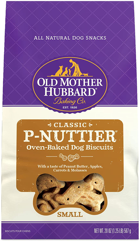 Old Mother Hubbard Classic P-Nuttier Peanut Butter Dog Treats, Oven Baked Crunchy Treats for Small Dogs, All Natural, Healthy, Small Training Treats
