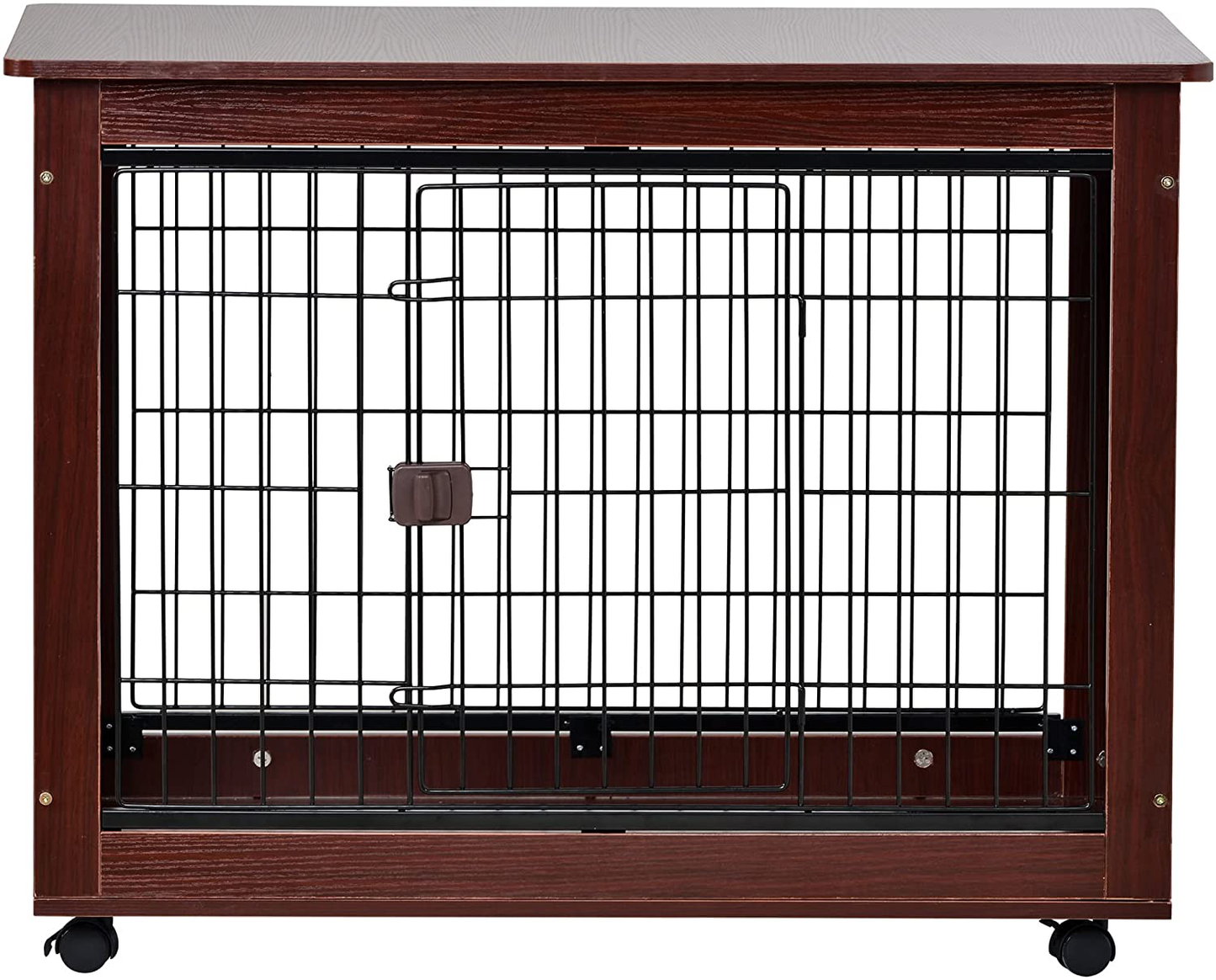 Pet Dog Crate Cage End Table with Wooden Structure and Iron Wire and Lockable Caters,Medium and Large Dog House Indoor Use Animals & Pet Supplies > Pet Supplies > Dog Supplies > Dog Houses WHNB 39inch Length  