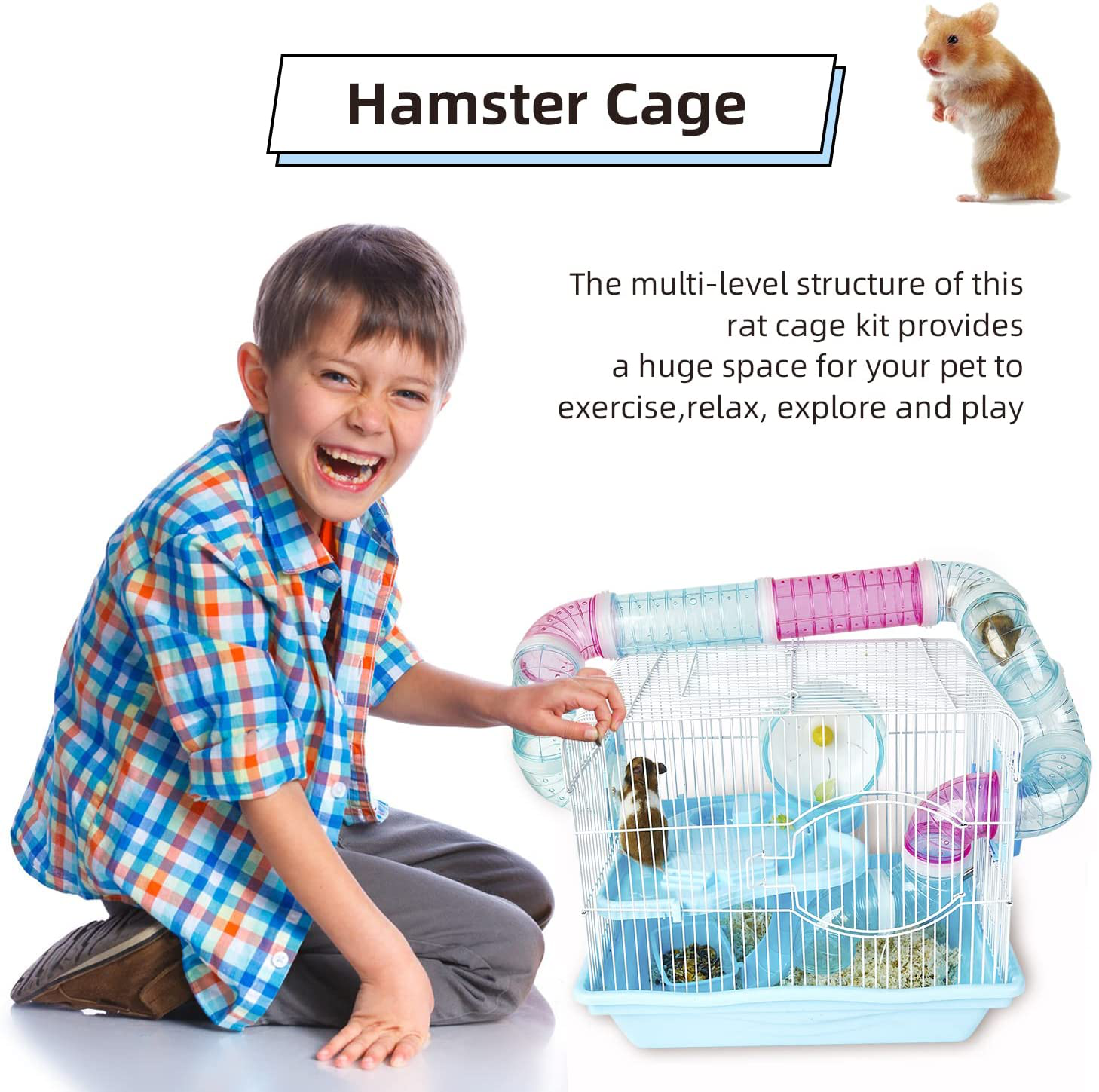 Hamster Cages and Habitats, a Wire Rat Cage with a Large Space for Dwarf Hamsters, Guinea Pig , Gerbils, Mouse or Other Small Animal Cage. Animals & Pet Supplies > Pet Supplies > Small Animal Supplies > Small Animal Habitats & Cages FSBTWOO   
