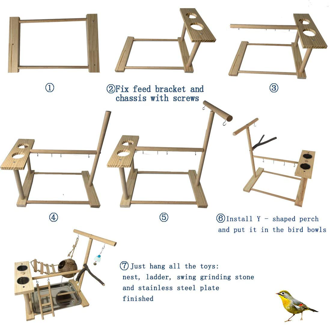 Hamiledyi Parrot Playground Bird Playstand Wood Perch Gym with Feeder Cups Toys Cockatiel Nest with Ladder for Conure Lovebirds Animals & Pet Supplies > Pet Supplies > Bird Supplies > Bird Gyms & Playstands Hamiledyi   