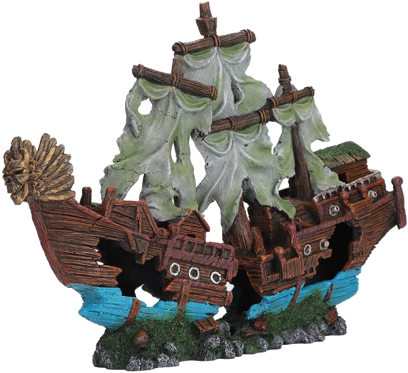 UNEAK - Large Shipwreck Aquarium Decorations Ornament W/ Sail (2 Pieces) 20 Gallons High and Larger Fish Tank, Sunken Ship Decoration Ornaments, Pirate Boat, Resin, Freshwater Saltwater Decor Animals & Pet Supplies > Pet Supplies > Fish Supplies > Aquarium Decor UNEAK   