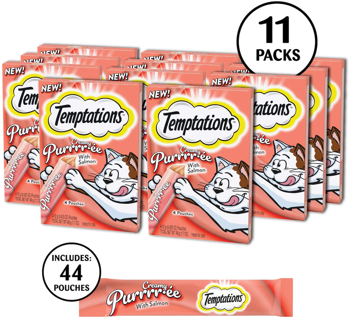 Temptations Creamy Purrrr-Ee Lickable Purée Cat Treats, 44 Pouches, Multiple Flavors Animals & Pet Supplies > Pet Supplies > Bird Supplies > Bird Treats Temptations   