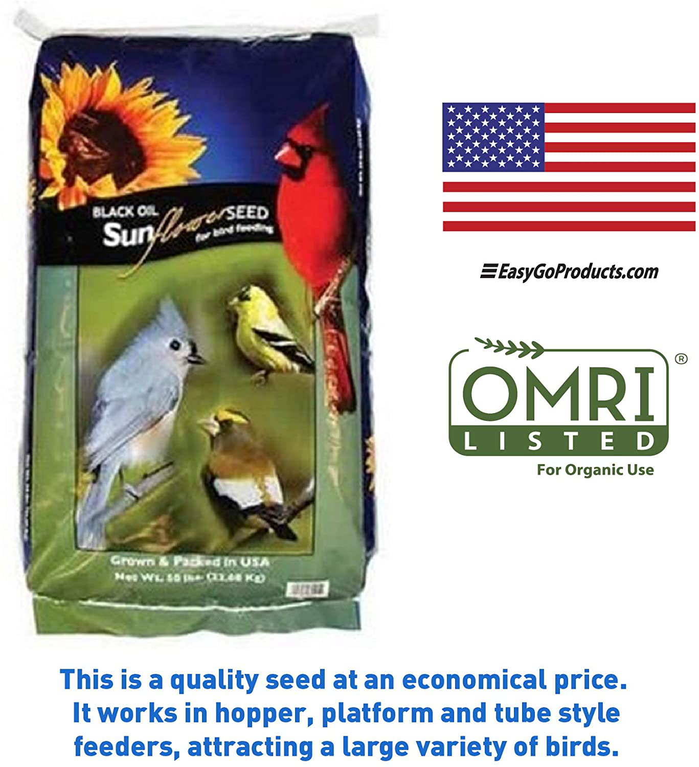 Easygoproducts Black Oil Sunflower Bird Seed Food – Wild Birds, Cardinals, Squirrels and Much More Animals & Pet Supplies > Pet Supplies > Bird Supplies > Bird Food EasyGoProducts   