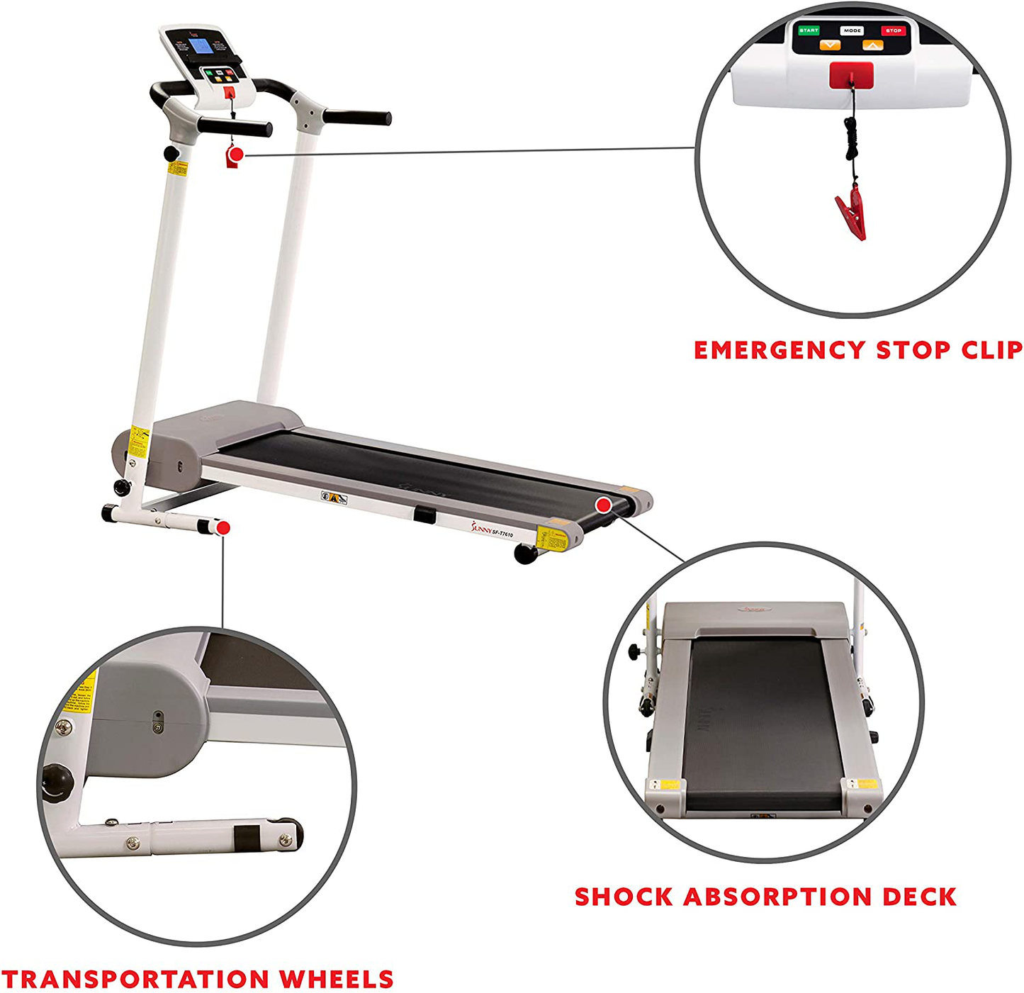 Sunny Health & Fitness SF-T7610 Electric Walking Folding Treadmill with LCD Display and Device Holder, 220 LB Max Weight, White Animals & Pet Supplies > Pet Supplies > Dog Supplies > Dog Treadmills Sunny Health & Fitness   